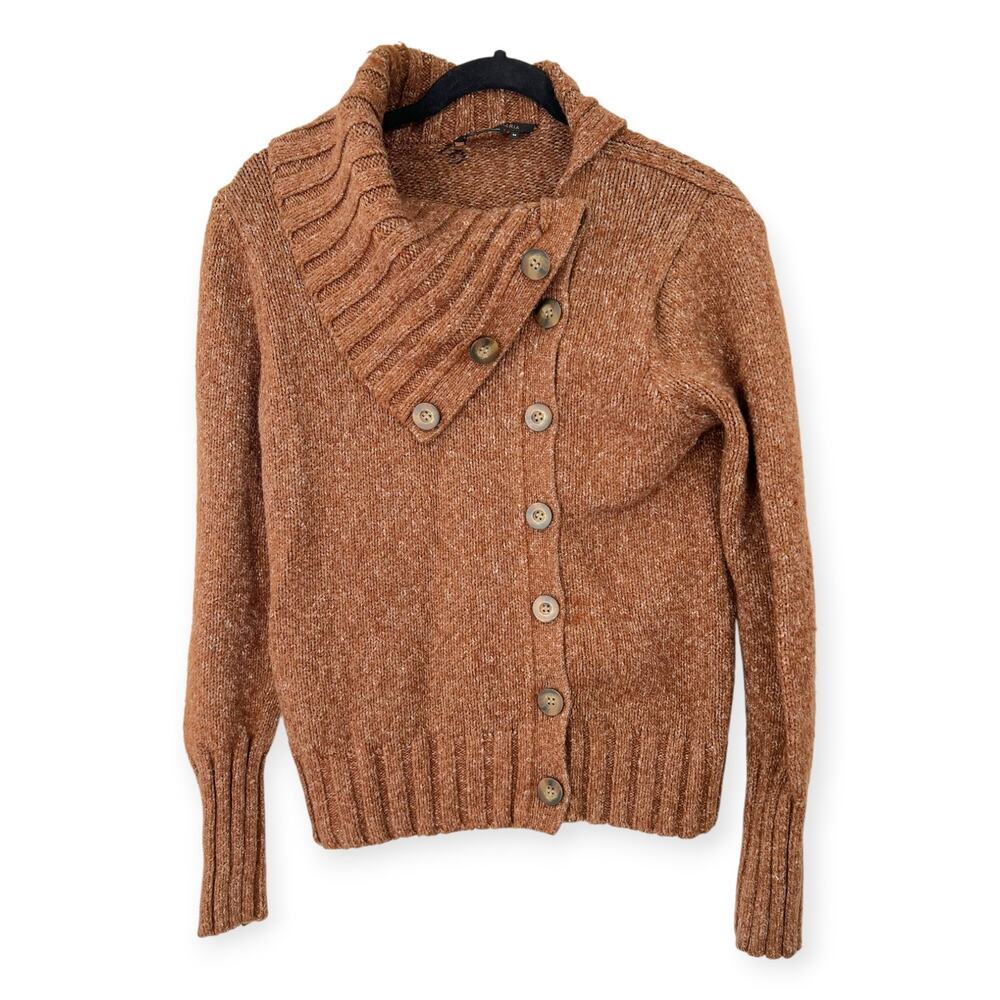BCBG Max Azria M shawl collar sweater Knit Cardigan Button Detail Womens Brown